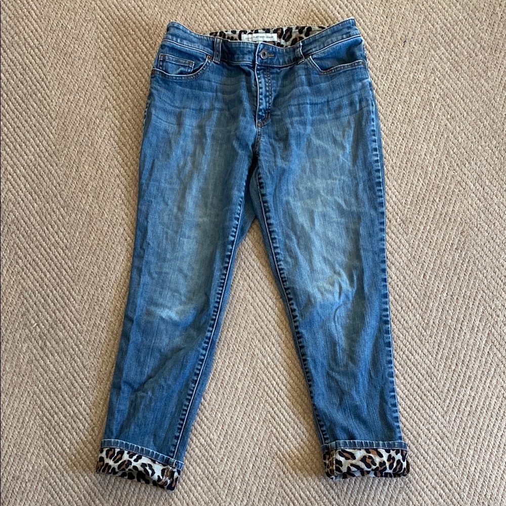 Women's  CHICOS’s Blue Jeans with Leopard Print Cuffs